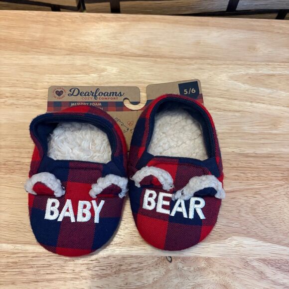Dearfoam Red And Blue Plaid Slippers Size 5/6 - Picture 1 of 4
